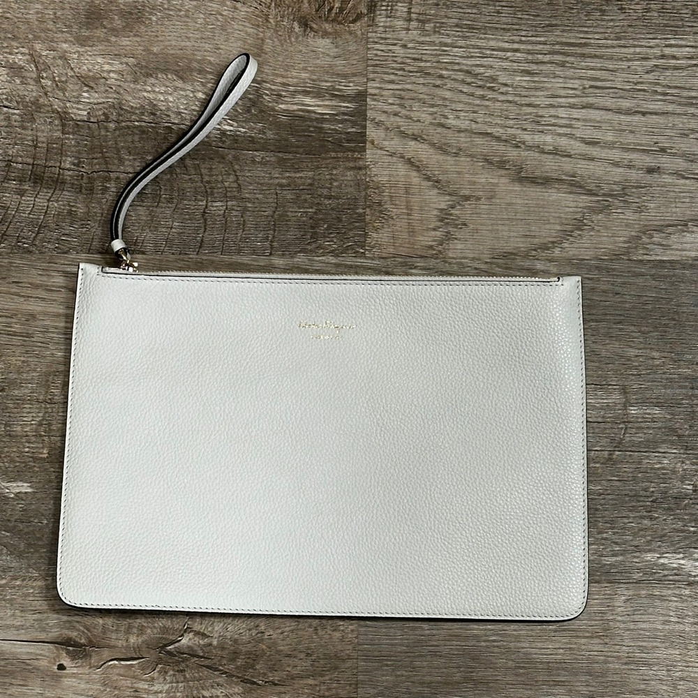 Salvatore Ferragamo Grey Pebbled Leather Wristlet Purse Insert Made in Italy
